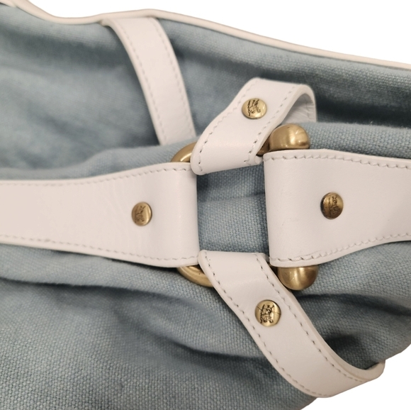 Burberry Prorsum Light Blue Linen & White Leather Large Tote - Picture 6 of 16